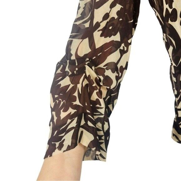 Bcbgmaxazria Brown And Cream Silk Side Tie Peasant Blouse Sz. S - Picture 5 of 9